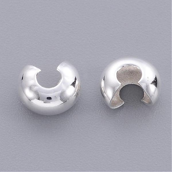 

PandaHall Brass Crimp Beads Covers, Round, Silver Color, About 5mm In Diameter, 4mm Thick, Hole: 2mm Brass