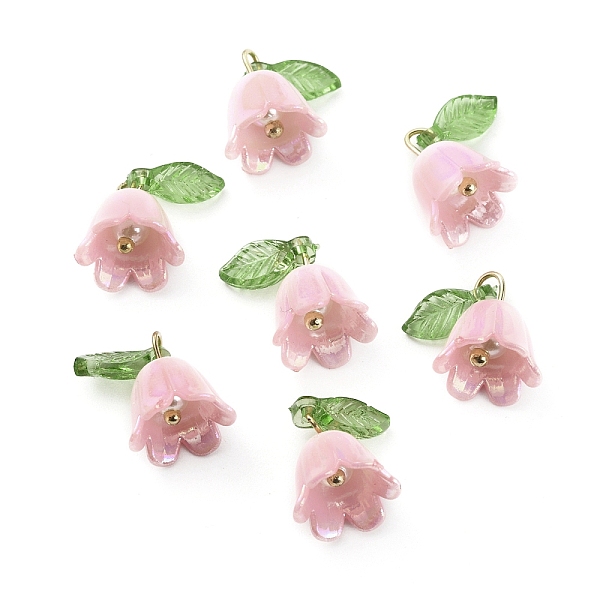

PandaHall Opaque Resin Pendants, Bell Orchid Flower Charms with Leaf, with Golden Tone Iron Findings, Misty Rose, 14x13x10.5mm, Hole: 3x2mm...