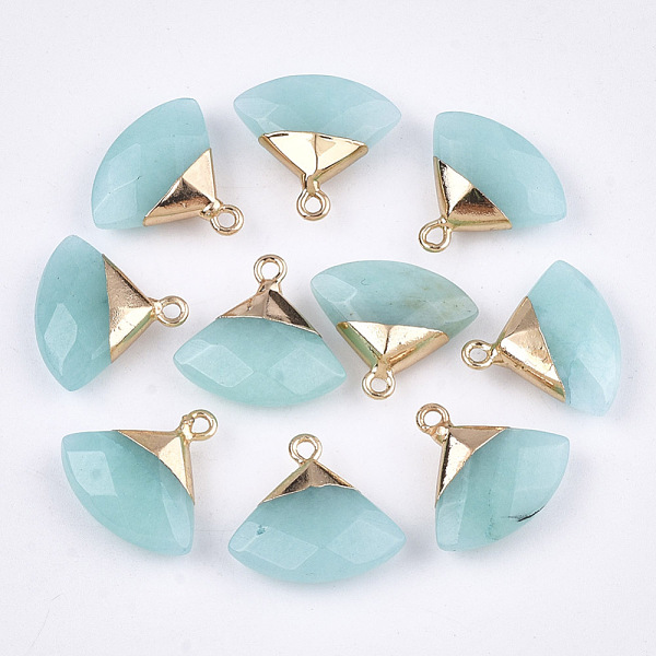 

PandaHall Electroplate Natural White Jade Pendants, with Brass Findings, Faceted, Triangle, Dyed, Golden, 17~18x19~20x6~7mm, Hole: 1.8mm...