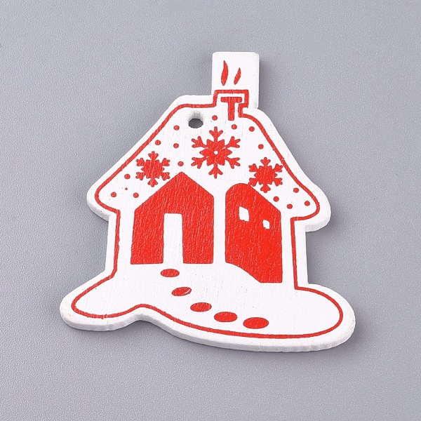 

PandaHall Platane Wood Pendants, House with Snowflake, for Christmas, Dyed, White, 50x46x2.5mm, Hole: 2.5mm Wood Building White