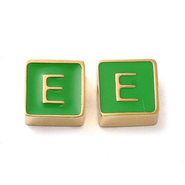 

PandaHall 304 Stainless Steel Enamel Beads, Real 14K Gold Plated, Square with Letter, Letter E, 8x8x4mm, Hole: 2mm Stainless Steel+Enamel...