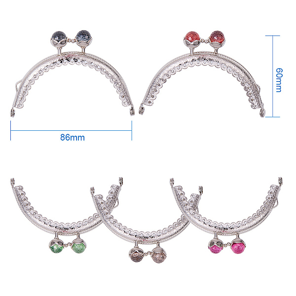 

PandaHall Iron Purse Frame Handle, with Half Round Resin Beads, for Bag Sewing Craft Tailor Sewer, Platinum, Mixed Color, 60x86x11mm, Hole..., Multicolor