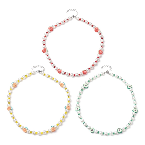

PandaHall 3Pcs 3 Style Fruit Polymer Clay & Glass Seed & Acrylic Pearl Beaded Necklaces Set, Strawberry & Pineapple & Avocado, Mixed Color..., Multicolor
