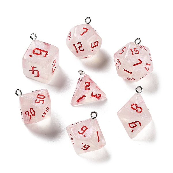 

PandaHall 7Pcs 7 Styles Transparent Resin Polyhedral Dice Pendants Set, Multi-Sided Dice Charms with Platinum Plated Iron Loops, Mixed..., Red