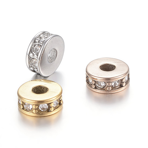 

PandaHall 304 Stainless Steel Bead Spacers, with Rhinestone, Flat Round, Mixed Color, 7x3mm, Hole: 2.5mm Stainless Steel+Rhinestone Flat..., Multicolor