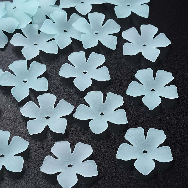 

PandaHall Transparent Acrylic Beads, Frosted, Flower, Cyan, 25.5x26.5x4.5mm, Hole: 2mm, about 900pcs/500g Acrylic Flower Cyan