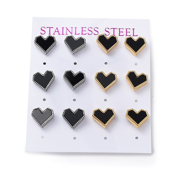 

PandaHall 6 Pair 2 Color Heart Acrylic Stud Earrings, Golden & Stainless Steel Color 304 Stainless Steel Earrings, Black, 10x11mm, 3...
