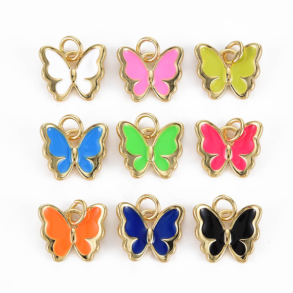 

PandaHall Brass Enamel Charms, with Jump Rings, Cadmium Free & Nickel Free & Lead Free, Real 16K Gold Plated, Butterfly, Mixed Color..., Multicolor