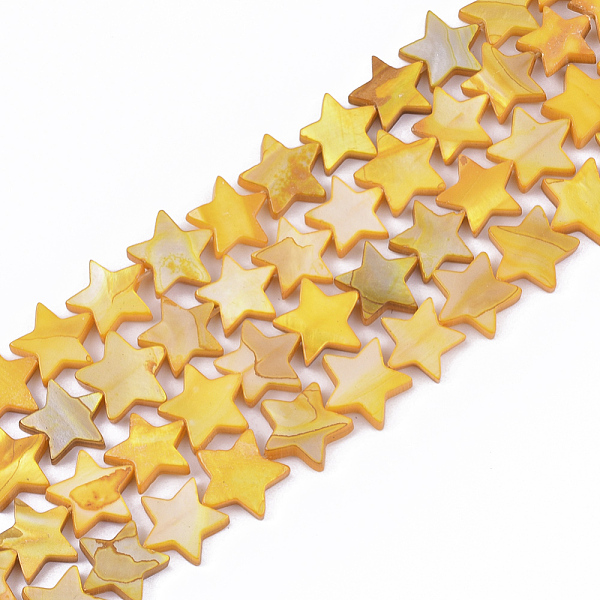 

PandaHall Freshwater Shell Beads Strands, Dyed, Star, Gold, 12x12.5x3mm, Hole: 1mm, about 35pcs/strand, 15.55 inch(39.5cm) Freshwater Shell...