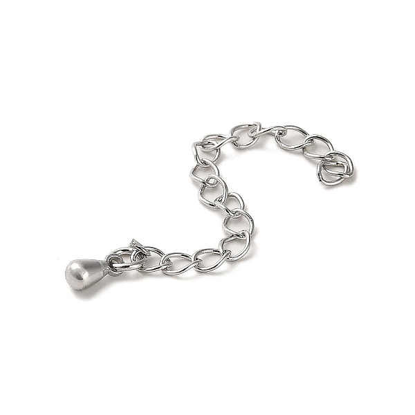 

PandaHall Rack Plating Brass Curb Chain Extender, End Chains with Teardrop Drop, Real Platinum Plated, 56mm Brass Teardrop