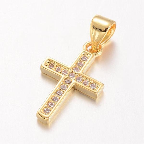 

PandaHall Cross Brass Micro Pave Cubic Zirconia Pendants, Golden, 17x10x1.5mm, Hole: 5x4mm Brass+Cubic Zirconia Cross