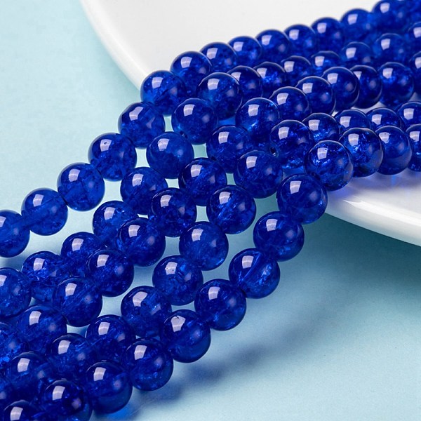

PandaHall Spray Painted Crackle Glass Beads Strands, Round, Blue, 8mm, Hole: 1.3~1.6mm, about 100pcs/strand, 31.4 inch Glass Round Blue