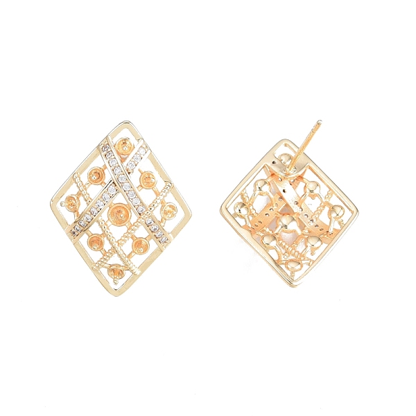 

PandaHall Brass Micro Pave Clear Cubic Zirconia Stud Earring Findings, for Half Drilled Beads, Nickel Free, Rhombus, Real 18K Gold Plated...