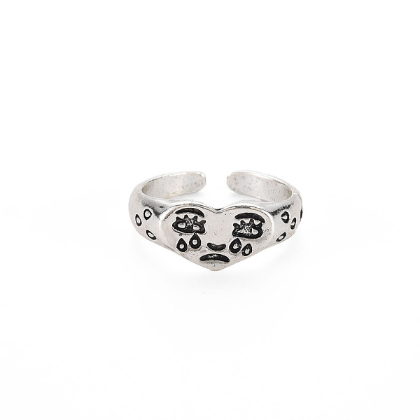

PandaHall Men's Alloy Cuff Finger Rings, Open Rings, Cadmium Free & Lead Free, Heart with Tear Face, Antique Silver, US Size 8 1/4(18.3mm)...