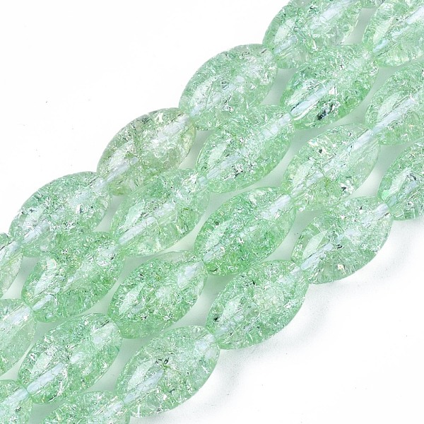 

PandaHall Transparent Crackle Glass Beads Strands, Dyed & Heated, Oval, Light Green, 13x8mm, Hole: 1.2mm, about 30pcs/strand, 15.75''(40cm)...