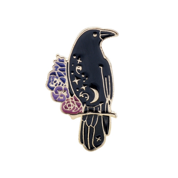 

PandaHall Raven Flower Enamel Pins, Golden Alloy Brooch, Gothic Style Jewelry Gift, Black, 35x21mm Alloy+Enamel Raven Black