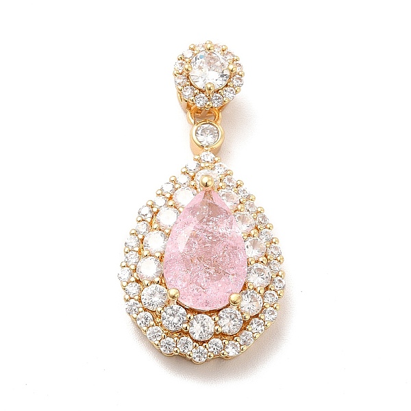 

PandaHall Brass Micro Pave Clear Cubic Zirconia Pendants, with Faceted Glass, Teardrop, Real 18K Gold Plated, Pink, 32.5mm, Hole: 3.5x2.5mm...