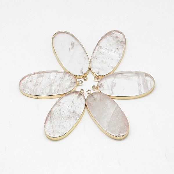 

PandaHall Natural Quartz Crystal Big Pendants, Rock Crystal Pendants, Oval, with Golden Tone Brass Findings, 52~56x24~26x4~6mm, Hole: 2mm..., Clear