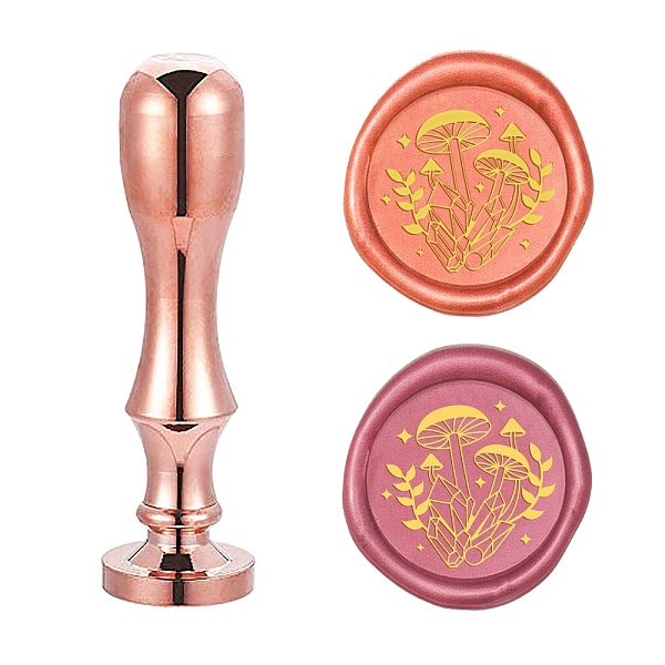 PandaHall DIY Scrapbook, Brass Wax Seal Stamp Flat Round Head and Handle, Rose Gold, Plants Pattern, 25mm Brass Other Plants