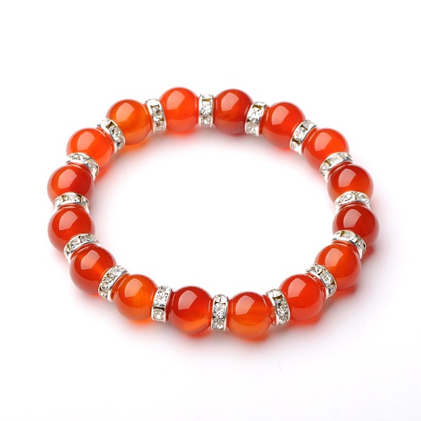 

PandaHall Natural Carnelian(Dyed & Heated) Stretch Bracelets, with Silver Color Plated Brass Middle East Rhinestone Beads, 54mm Carnelian..., Red