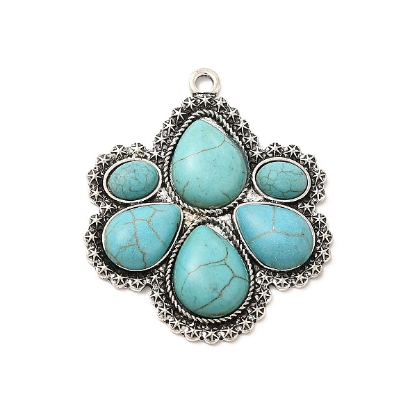 

PandaHall Retro Alloy Pendants, with Synthetic Turquoise, Flower Charms, Antique Silver, 47.5x40x5.5mm, Hole: 2.5mm Synthetic Turquoise...