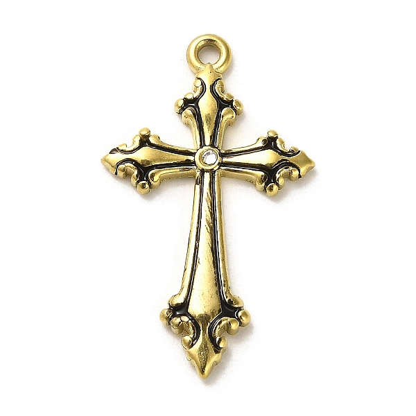 

PandaHall 304 Stainless Steel Enamel with Cubic Zirconia Pendant, Long-Lasting Plated, Cross, Antique Golden, 35x21x3mm, Hole: 1.8mm..., Clear