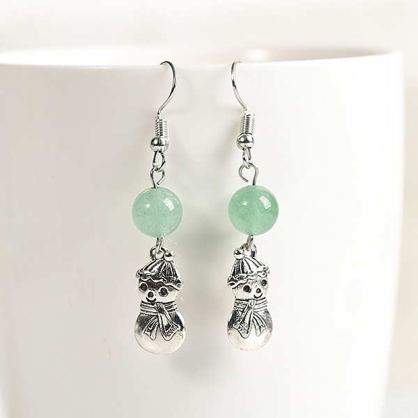 

PandaHall Natural Green Aventurine Dangle Earrings, Alloy Christmas Snowman Jewelry for Women, 50x8mm Green Aventurine Snowman