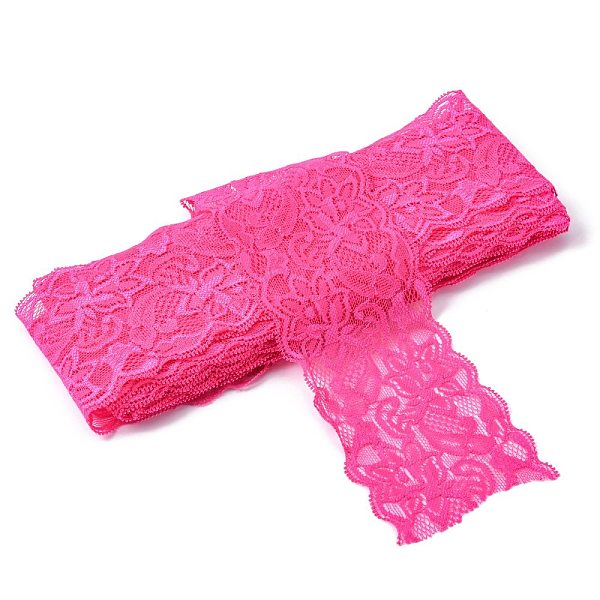 

PandaHall Elastic Lace Trim, Lace Ribbon For Sewing Decoration, Camellia, 80mm Polyester Pink