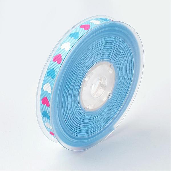 

PandaHall Polyester Grosgrain Ribbon, with Heart Printed, Light Sky Blue, 3/8 inch(9mm), about 100yards/roll(91.44m/roll) Polyester Blue