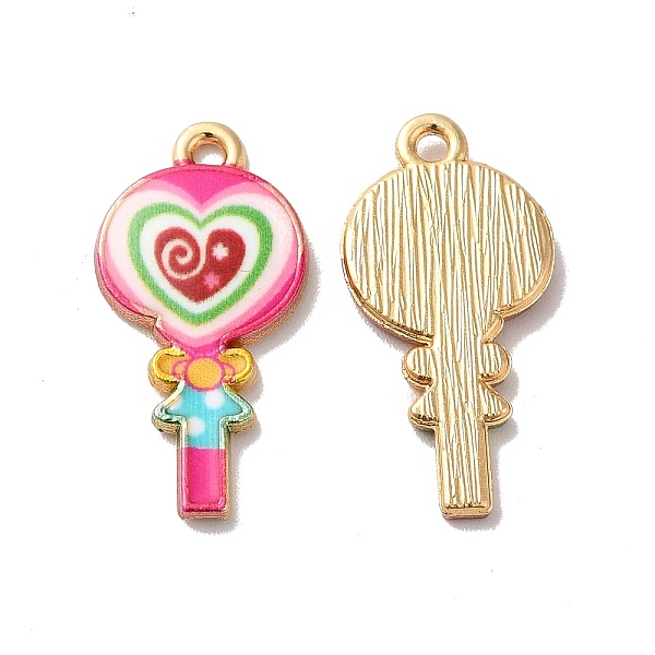 

PandaHall Alloy Enamel Pendants, Golden, Heart Lollipop Charm, Hot Pink, 24x12x2mm, Hole: 1.5mm Alloy+Enamel Lollipop