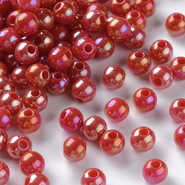 

PandaHall Opaque Acrylic Beads, AB Color Plated, Round, FireBrick, 6x5mm, Hole: 1.8mm, about 4400pcs/500g Acrylic Round Red