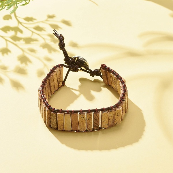 Прямоугольный браслет из бисера из натуральной яшмы