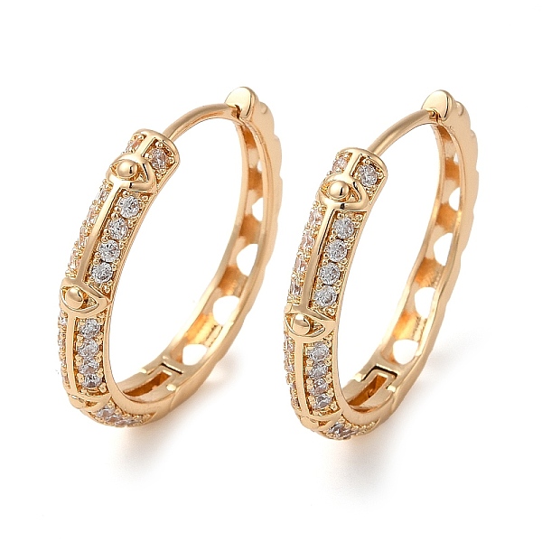 

PandaHall Brass Cubic Zirconia Hoop Earrings for Women, Eye, Light Gold, 27x4mm Brass Eye Clear
