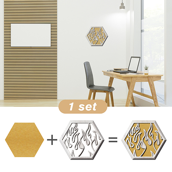 

PandaHall Custom Wool Felt & Wood Wall Decorations, Home Decorations, Hexagon, Fire Pattern, Finished: 305x265mm, 1pc Wood Others