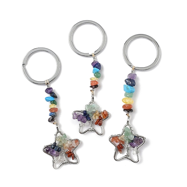Star Brass Mixed Stone Keychains