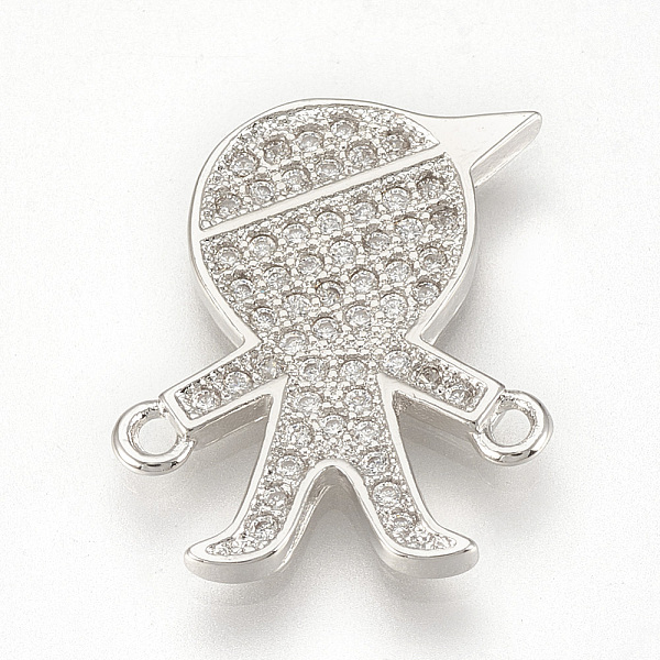

PandaHall Brass Micro Pave Cubic Zirconia Links, Little Boy, Clear, Platinum, 18x15x1.5mm, Hole: 1mm Brass+Cubic Zirconia Human Clear