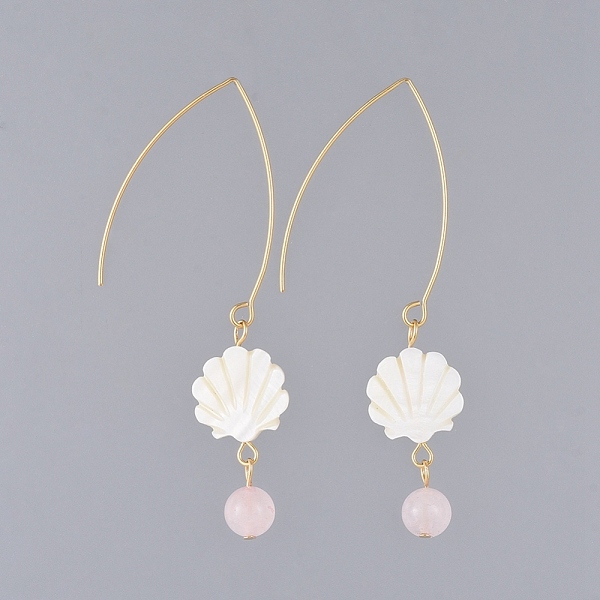 

PandaHall Shell Dangle Earrings, with Natural Rose Quartz Beads, Freshwater Shell Beads and 304 Stainless Steel Earring Hooks, Golden, 75mm...