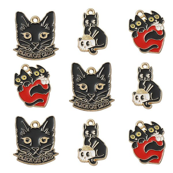 

PandaHall 15Pcs 3 Styles Alloy Enamel Pendants, Light Gold, Cat/Skull/Heart Charm, Black, 23~25x14~21x1.5mm, Hole: 2mm, 5pcs/style...