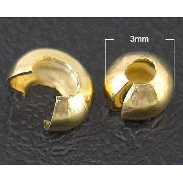 

PandaHall Brass Crimp Beads Covers, Golden Color, Size: about 3mm in diameter, hole: 1.2~1.5mm Brass