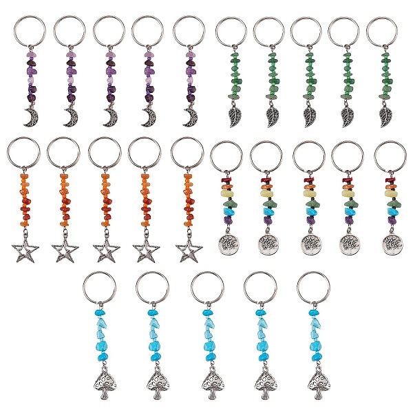 

PandaHall 25Pcs 5 Style Natural & Synthetic Gemstone Keychain, with Alloy Pendants, Mix-shaped, 9~10cm, 5pcs/style Mixed Stone Mixed Shapes