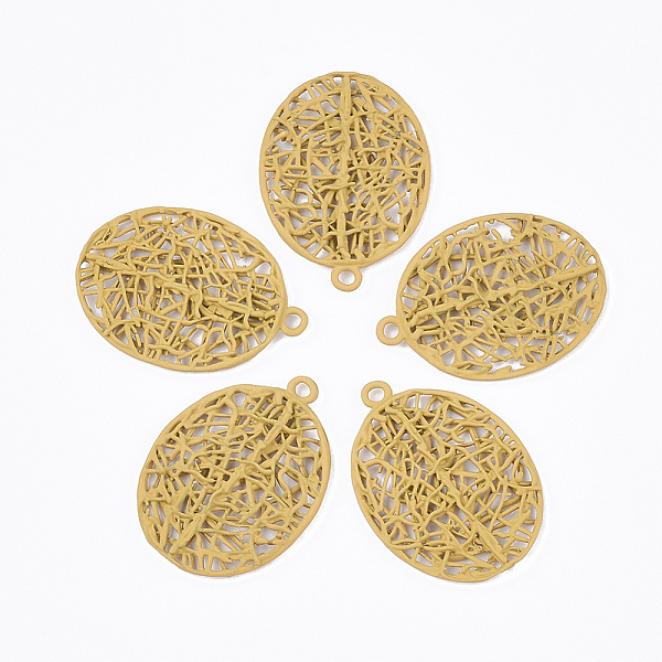 

PandaHall Spray Painted Alloy Filigree Pendants, Oval, Goldenrod, 24x17.5x2mm, Hole: 1.4mm Alloy Oval Gold