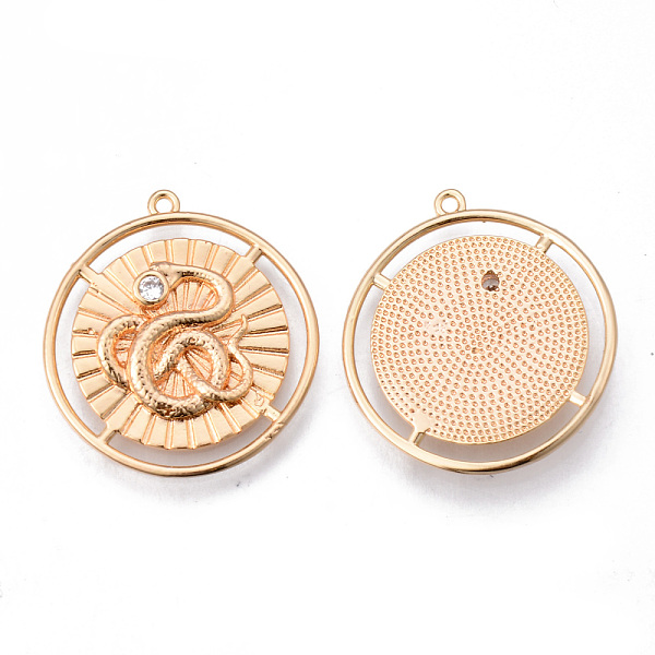 

PandaHall Brass Micro Pave Clear Cubic Zirconia Pendants, Nickel Free, Flat Round with Snake, Real 18K Gold Plated, 25x23x2.5mm, Hole: 1.2mm...