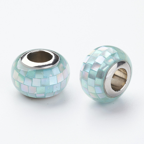 

PandaHall 304 Stainless Steel Resin European Beads, with Shell and Enamel, Rondelle, Large Hole Beads, Turquoise, 12x8mm, Hole: 5mm Resin..., Green