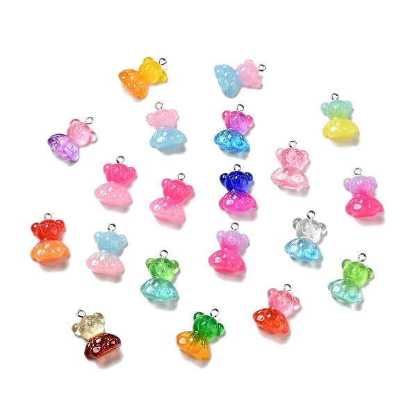 

PandaHall Transparent & Opaque Resin Pendants, Two Tones Bear Charm, with Platinum Tone Iron Loops and Glitter Powder, Mixed Color..., Multicolor