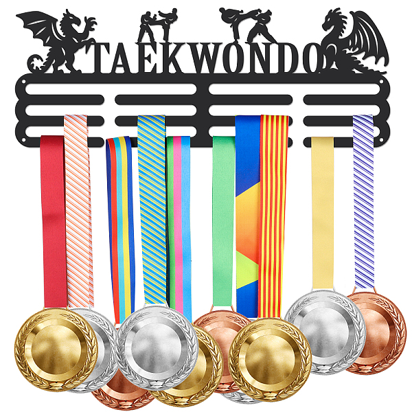 

PandaHall Taekwondo Theme Fashion Iron Medal Hanger Holder Display Wall Rack, with Screws, Dragon Pattern, 150x400mm Iron