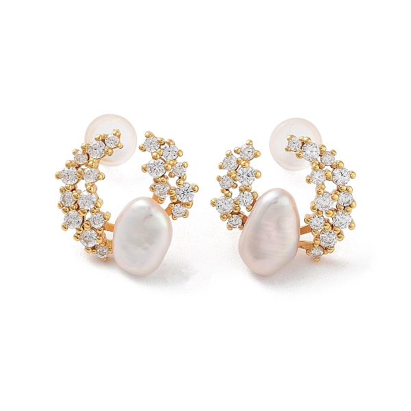 

PandaHall Natural Pearl Stud Earrings for Women, Sterling Silver Micro Pave Cubic Zirconia Ear Stud, Real 18K Gold Plated, 14.5~15x14.5~15mm...