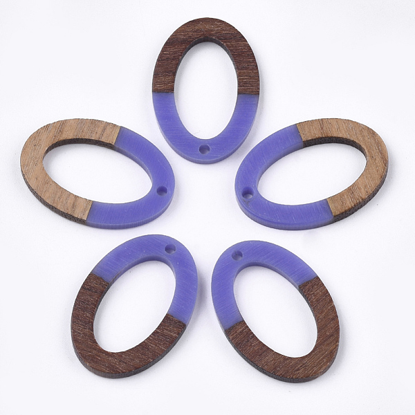 

PandaHall Resin & Walnut Wood Pendants, Oval, Mauve, 28.5x19.5x3~4mm, Hole: 1.8mm Resin+Wood Oval Purple