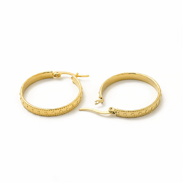 

PandaHall 201 Stainless Steel Round Spot Hoop Earrings with 304 Stainless Steel Pin for Women, Golden, 28x31x2mm, Pin: 0.6x1mm 201 Stainless...