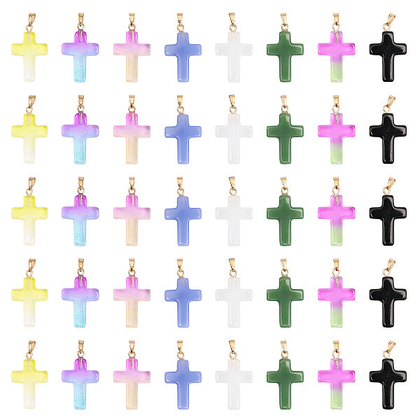 

PandaHall CHGCRAFT 40Pcs 8 Colors Glass Pendants, with Golden Plated Iron Findings, Cross, Mixed Color, 28.5x18x4.5mm, Hole: 5.5x3mm..., Multicolor