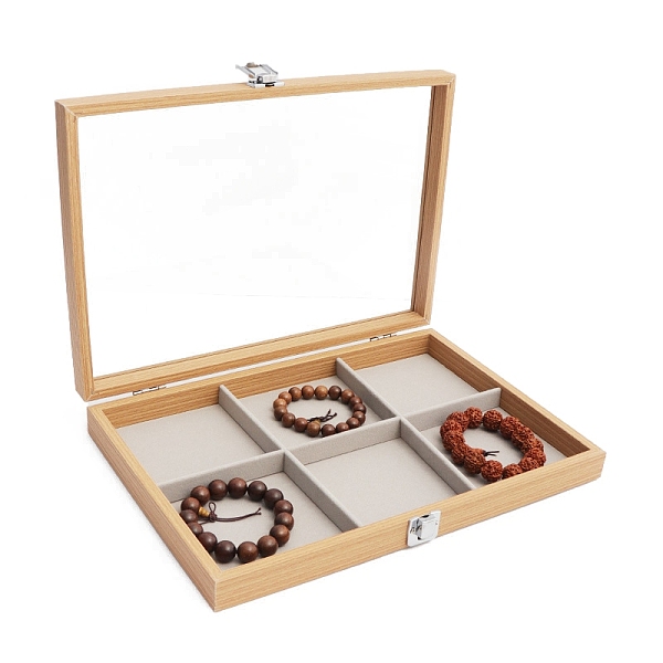 

PandaHall Rectangle Wooden Jewelry Presentation Boxes with 6 Compartments, Clear Visible Jewelry Display Case for Bracelets, Rings...